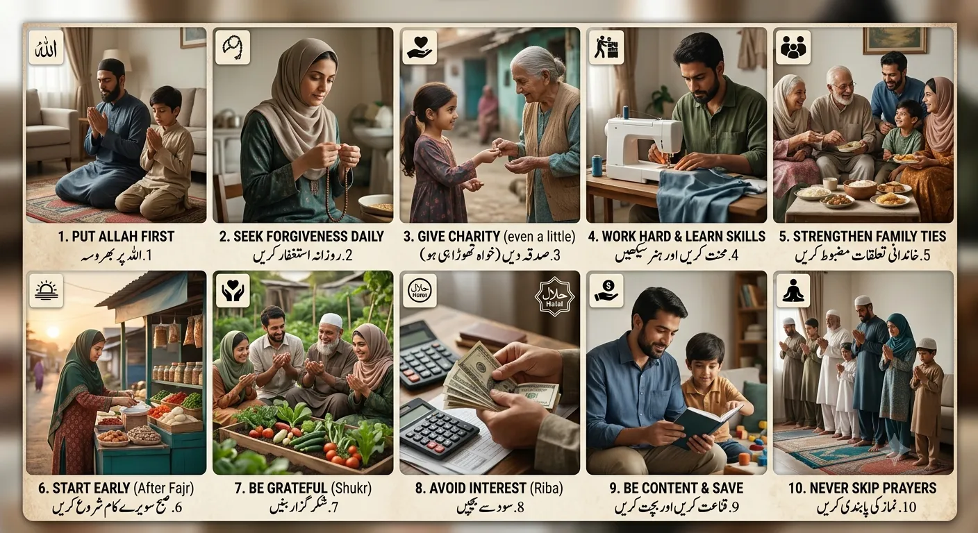 رزق میں برکت کے 10 نبوی اصول خاندانی غرب ختم کرنا